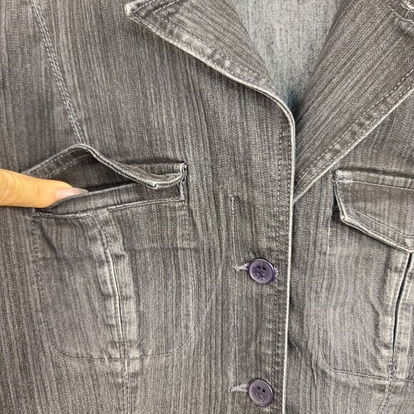 KiKit Maurice Sasson Womens Gray Denim Blazer Jacket M Cotton Light Distress - Picture 4 of 11